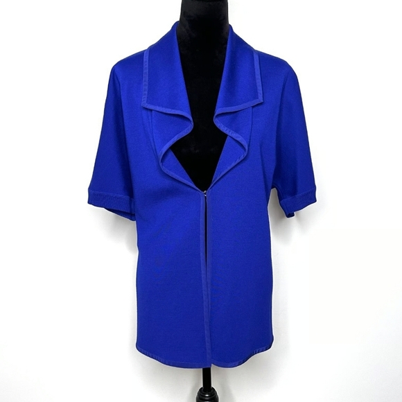 St John Blue Short Sleeve Cardigan Size L. #350 - Picture 3 of 7